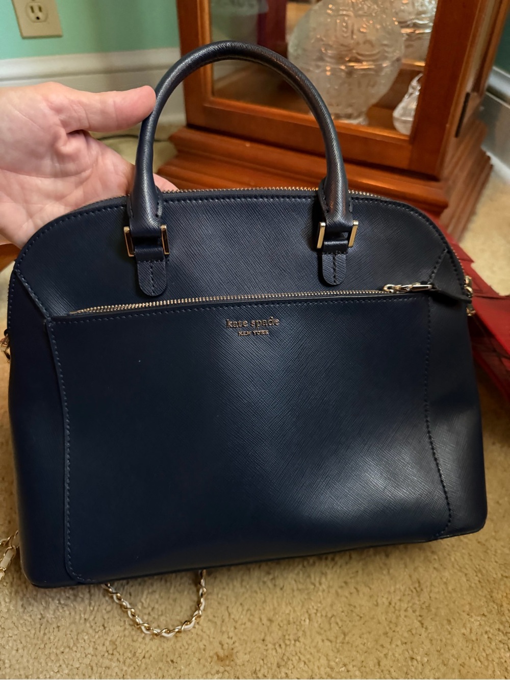 kate spade navy saffiano dome tote with gold hardware - Picture 9 of 12